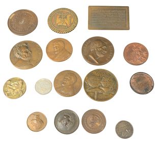 Group of Sixteen Plaques and Medals, to include Lincoln, Crane Company, Mexico, etc., 1 1/2 - 3 inches.
