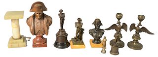 Nine Piece Lot of Grand Tour Bronzes, to include seven bronzes of Napoleon; along with a pair of bronze eagle candlesticks, tallest 8 1/2 inches.