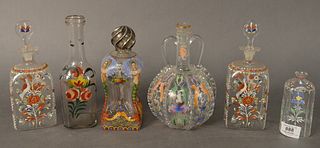 Group of Six Enameled Glass Bottles, tallest 9 inches.