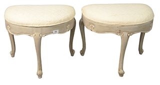 Pair of Louis XV Style Stools, having upholstery top, height 17 inches, width 19 inches.