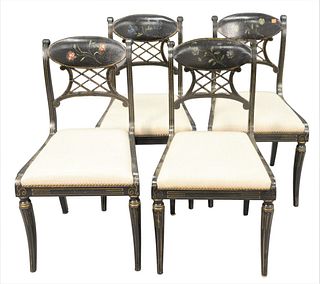 Set of Four Ebonized Rose Tarlow Regency Side Chairs, height 33 inches, seat height 18 inches, width 19 inches.