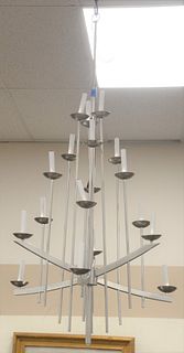 Mid-century Style Steel Chandelier, height 60 inches, diameter 36 inches.
