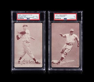 A Group of Two Hall of Fame Baseball Exhibit Cards Including a 1947-66 Jackie Robinson (PSA 5) and a 1939-46 Ted Williams (PSA 4.5)