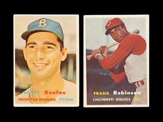 A Group of 1957 Topps Baseball Cards Including a Frank Robinson Rookie and Sandy Koufax