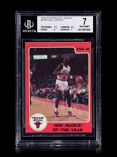 A 1986 Star Michael Jordan Set Break Basketball Card No. 6 1985 Rookie Of The Year BGS 7 Near Mint.  
