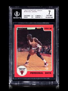 A 1986 Star Michael Jordan Set Break Basketball Card No. 9 Personal Data BGS 7 Near Mint.