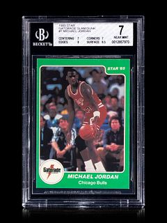 A 1985 Star Gatorade Slam Dunk Michael Jordan Basketball Card No. 7  BVG 7 Near Mint.