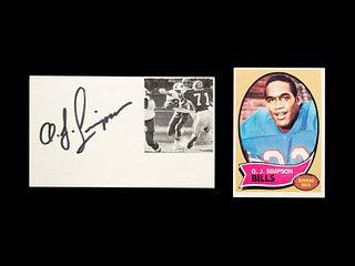 An O.J. Simpson 1970 Topps Rookie Football Card and Signed Autographed Index Card