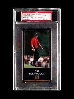 A 1998 Champions Of Golf, The Masters Collection, Tiger Woods Rookie Card GOLD FOIL, PSA 7 NM/MT