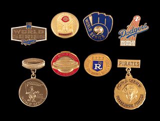 A Group of Nine 1970s - 1980s World Series Press Pins,