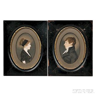 Attributed to William Von Moll Berczy (Canada/Germany/Austria/New York, 1749-1813), Pair of Profile Portraits, Possibly Husband and Wif