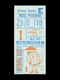 An April 17, 1964 New York Mets Ticket Stub from the First Game Played at Shea Stadium