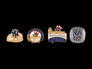 A Group of Four 1970s - 1980s New York Yankees World Series Yankee Stadium Press Pins,