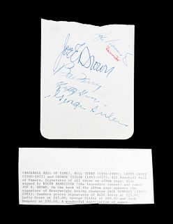 A Multi-Signed   Cut Autograph Album Page Featuring Baseball Hall of Famers Lefty Grove, George Sisler, Bill Terry, Heavyweight Boxing Champion Jack D