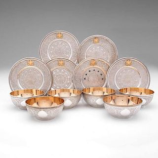Persian Silver Fruit Bowls and Saucers 