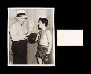 A Heavyweight Boxing Champion James J. Jeffries Signed Index Card and Original 1939 Warner Brothers Photograph,