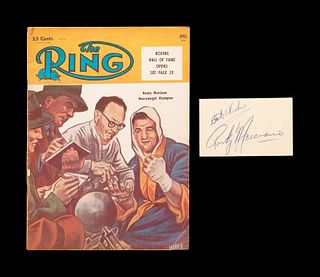 A Heavyweight Boxing Champion Rocky Marciano Signed Autograph and 1955 Ring Magazine,