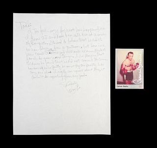 A Group of Boxing Champion Carmen Basilio Signed Autographed Items, Including an Uncommon Hand Written Letter with O.J. Simpson Trial Content,