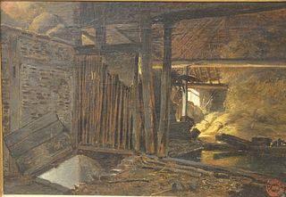 Dutch School (19th century), interior barn scene, oil on relined canvas, signed and dated with a seal lower right 'Vente R. Vanderveen 1888' 12 3/4" x
