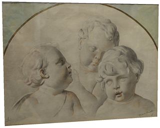 Attributed to Madeleine Carpentier (French, 1865-1940), Study of Putti, pastel and pencil on paper, signed indistinctly lower right, sight size 17" x 