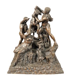 Michele Amodio (Italian, 19th century), Bull Tamers, bronze with brown patina, inscribed near the base "M. Amodio, Naples", height 21 inches, width 18