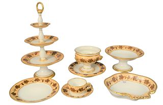 Thirty-three Piece of Pochet D' a Porcelain, in "Vintage" pattern, to include: two three tiered tazzas; three compotes; seven plates; two saucers; 14 