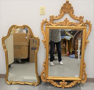 Two Framed Mirrors, to include a Chippendale style mirror with gold frame, height 54 inches, width 30 inches, along with a Queen Anne style mirror.
