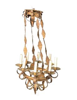 Italian Gilt Tole Eight Light Chandelier, height 19 inches, diameter 19 inches.
