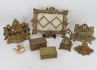 Lot Of Assorted Antique Brass Desk Items.