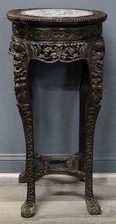 Chinese Carved Stand with Blue and White Plaque