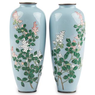 Pair of Moriage Japanese Cloisonne Enamel Vases