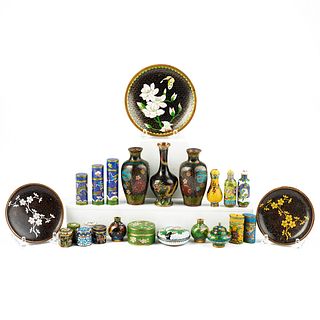 Lrg Grp: 24 Small Japanese & Chinese Cloisonne Objects