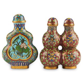Grp: 2 Chinese Double Gourd Cloisonne Snuff Bottles