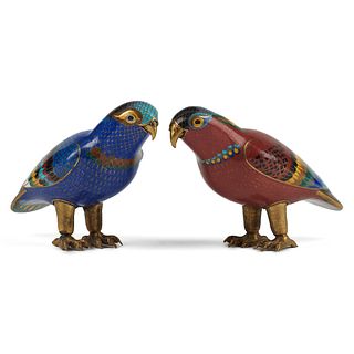Pair of Chinese Cloisonne Enameled Birds