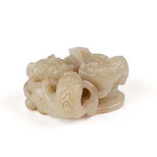 20th c. Chinese Dragon Family Jade Carving