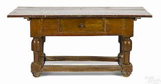 William & Mary oak table, early 18th c., with a stretcher base, 30'' h., 66'' w., 28 1/4'' d.