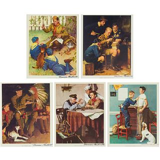 Grp: 5 Norman Rockwell Boy Scout Lithographs Signed in Marker