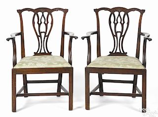 Pair of George III carved mahogany armchairs, ca. 1770.