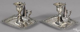 Pair of English silver chambersticks and snuffers, 19th/20th c.