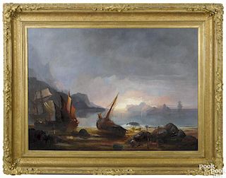 Continental oil on canvas coastal scene, 19th c., 31'' x 43''