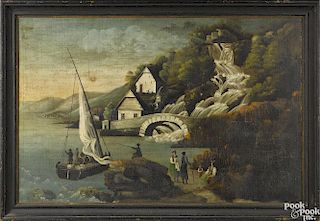 Continental oil on canvas coastal scene, ca. 1800, 25 1/2'' x 38"