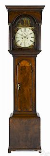 Scottish inlaid mahogany tall case clock, ca. 1800, the eight-day works with a painted face