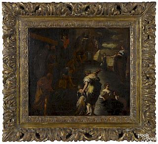 Continental oil on canvas depicting Mary's ascension to heaven, 17th/18th c., 12 1/4'' x 14''.