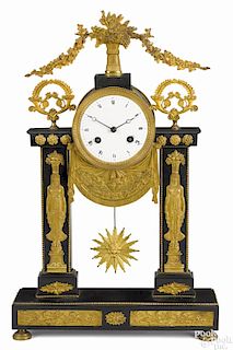 French black marble and ormolu portico clock, 19th c., 20 1/4'' h.