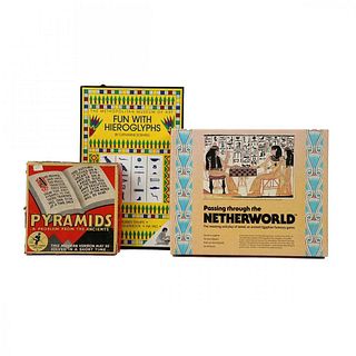 Two games and a set of hieroglyphic rubber stamps of Pyramids