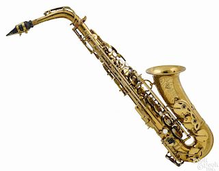 Selmer brass balanced action alto saxophone, ca. 1940, serial #29332 , with its original case