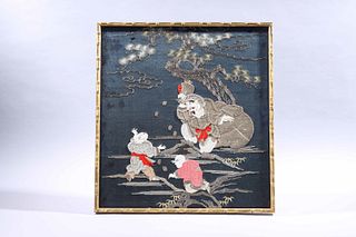 Antique Japanese Meiji Period Framed Obi