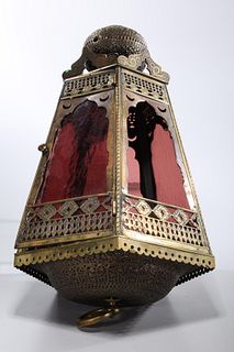 Moroccan Brass and Glass Hanging Lantern