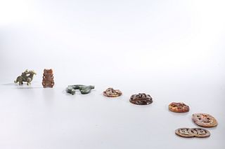 Group of Eight Chinese Carved Archaistic Hardstones