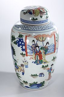 Tall Chinese Enameled Porcelain Covered Jar